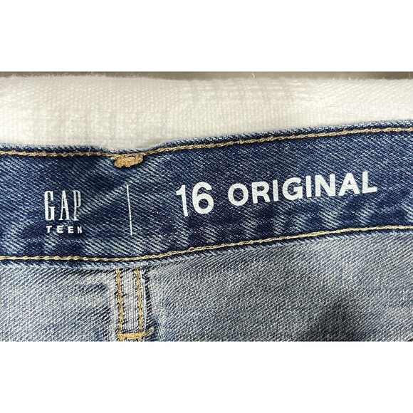 Gap Jeans Girls Blue Denim Wash Distressed Size 16 Gap Teen Original Straight - Picture 4 of 4